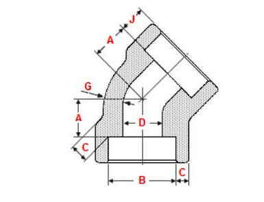 ASME B16.11 Socket Weld 45 Degree Elbow Dimensions